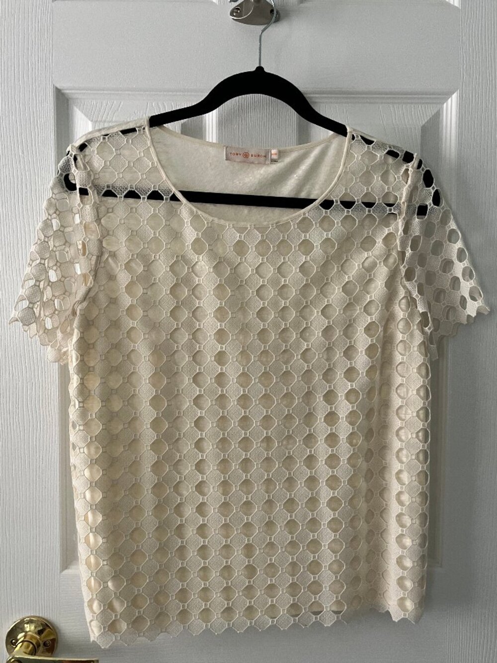 Tory Burch Cream Linen blend Lace Top - size M - Authentic